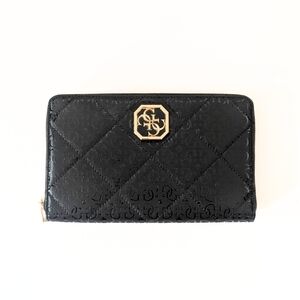 Guess Black Quilted Organizer Wallet Gold Accents